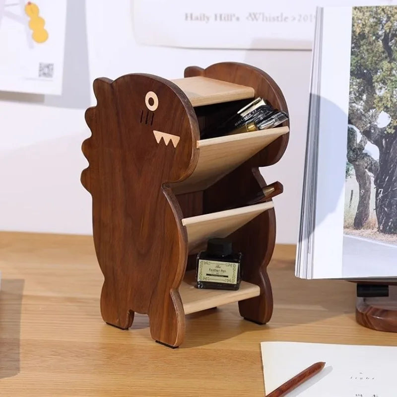 [Dinosaur Pen Holder] Black Walnut Solid Wood Cute Cartoon Creative Desktop Decoration Storage Box Desk Decoration Oasis Select