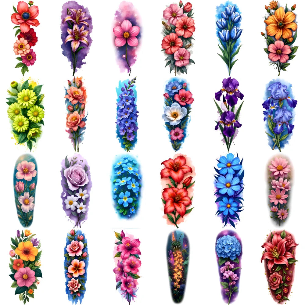 12pcs Waterproof Temporary Tattoo Stickers – Colorful Floral