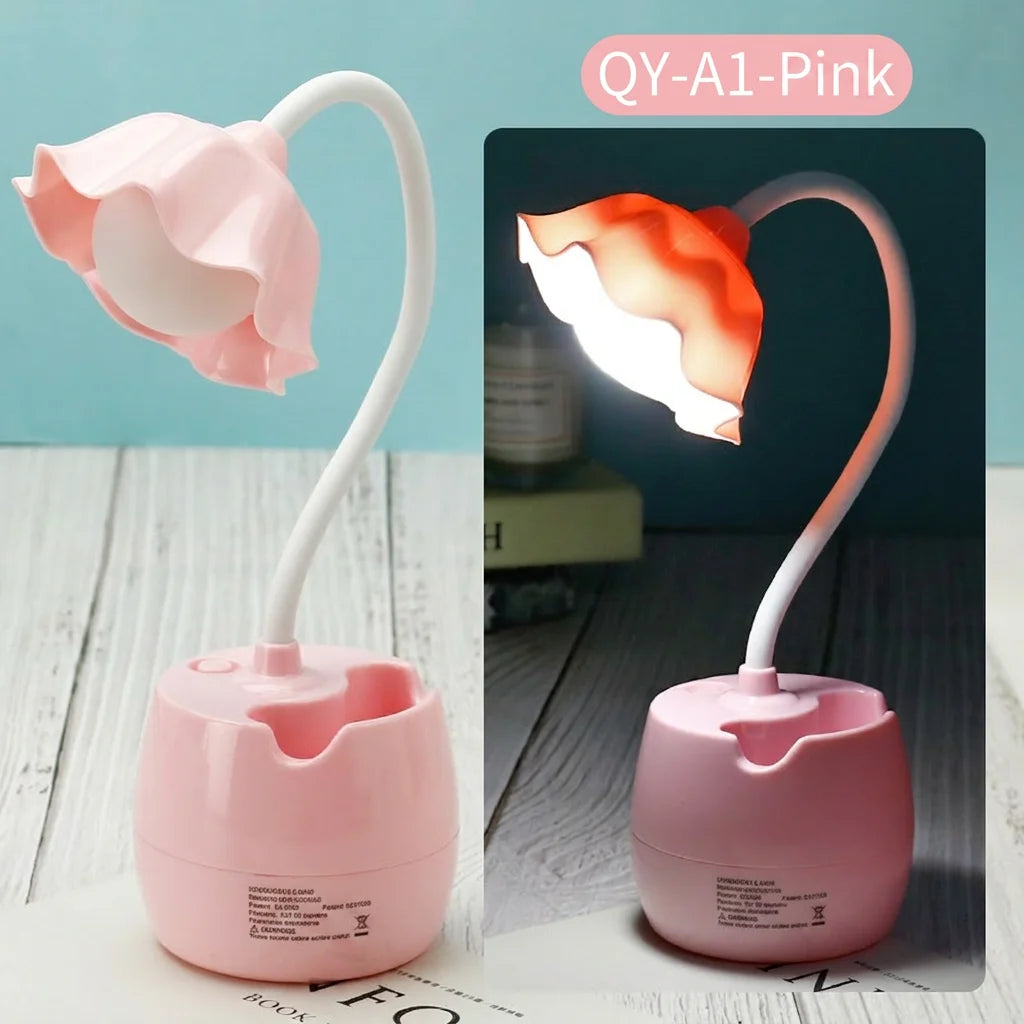 Pen Holder Lamp Multi-Functional Usb Reading Light Eye-Friendly Study Lamp Flexible Led Desk Lamp For Office Stations Bedroom Oasis Select Pink