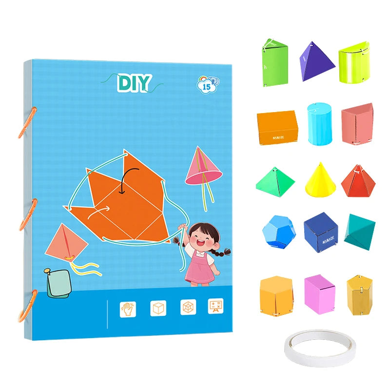 Pull String 3D Geometry Learning Book,3D Geometry Learning Book With Braided Rope Design Teach Volume & Surface Area Formulas Oasis Select 15-Model