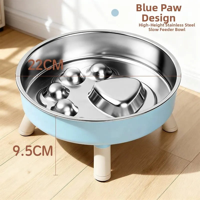 Stainless Steel Elevated Slow Feeder Dog Bowl - Non Slip, Dishwasher Safe, Neck Support & Bloat Prevention Oasis Select Blue