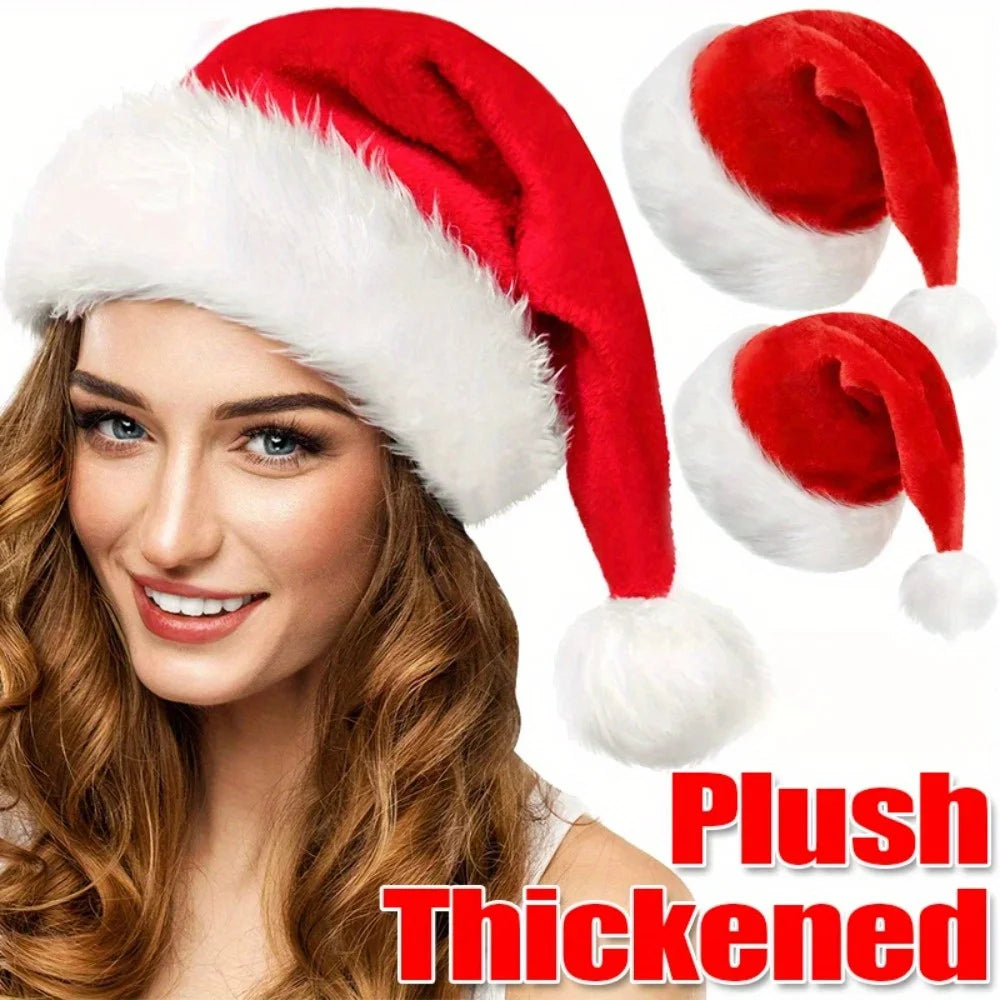 New Year Christmas Hat Plush Thickened Santa Claus Xmas Hats for Adult Kids Adjustable Christmas Caps Festive Party Decor Oasis Select 45x32cm