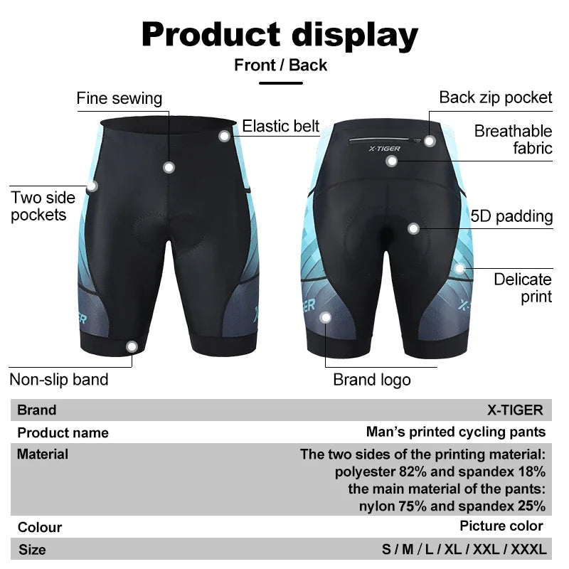 X-TIGER Cycling Shorts Men's Summer Quick Dry Breathable Cycling Jersey Professional Sponge Pad Mountain Road Bike Shorts Oasis Select