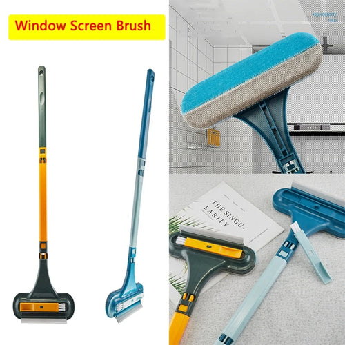 2 in 1 Window Mesh Screen Brush Window Cleaner Magic Broom Wiper Telescopic Long Handle Window Mop Squeegee Wiper Cleaning Tool Oasis Select