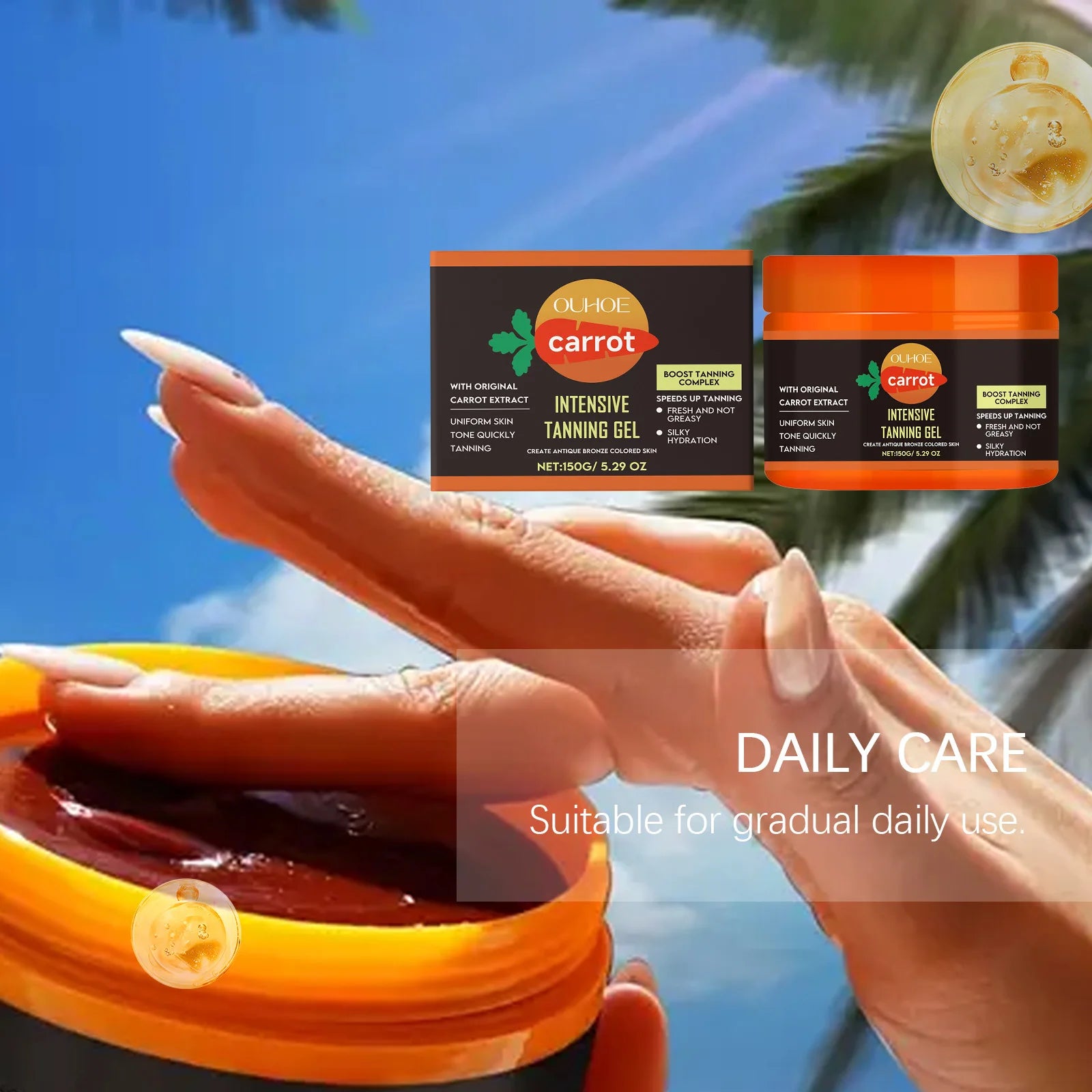 Carrot Tanning Gel Hydrating Lightweight Fast Absorbing Bronzing Gel Moisturizing Natural Sunless Tan Enhancer for Face & Body Oasis Select