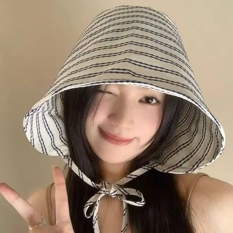 Womens Wide Brim Fisherman Hat Foldable Sun Protection Bucket Cap With Stripes For Holiday Outdoor Use Oasis Select