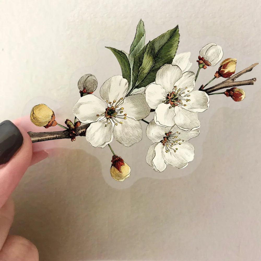 50PCS Retro Long Branch Flower Plastic Stickers Luggage Manual Material Retro Flower Decoration Waterproof Stickers Oasis Select
