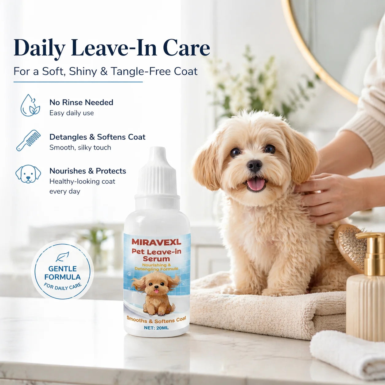 Dog & Cat Leave-In Serum - Detangling & Hydrating Pet Conditioner, Anti-Frizz Grooming Formula for Soft, Smooth & Shiny Coats Oasis Select