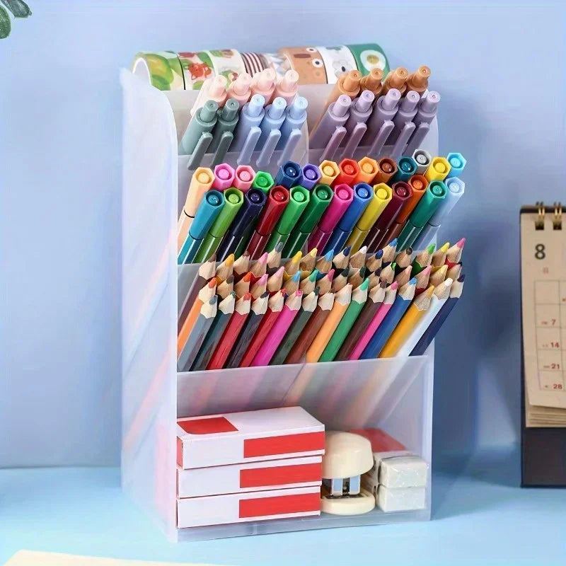 Multi functional desktop pen holder, transparent large capacity pen holder, stationery organizer, office desk pen storage rack Oasis Select