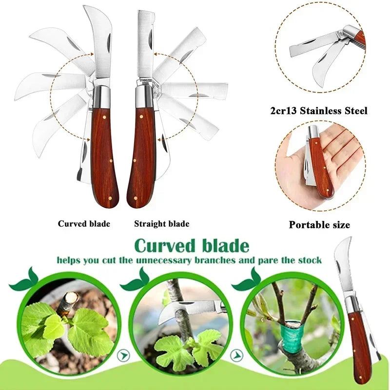 Folding Grafting Knife Grafting Tools Grafting Pruning Knife Professional Garden Fruit Tree Grafting Cutter Wooden Handle Knife Oasis Select