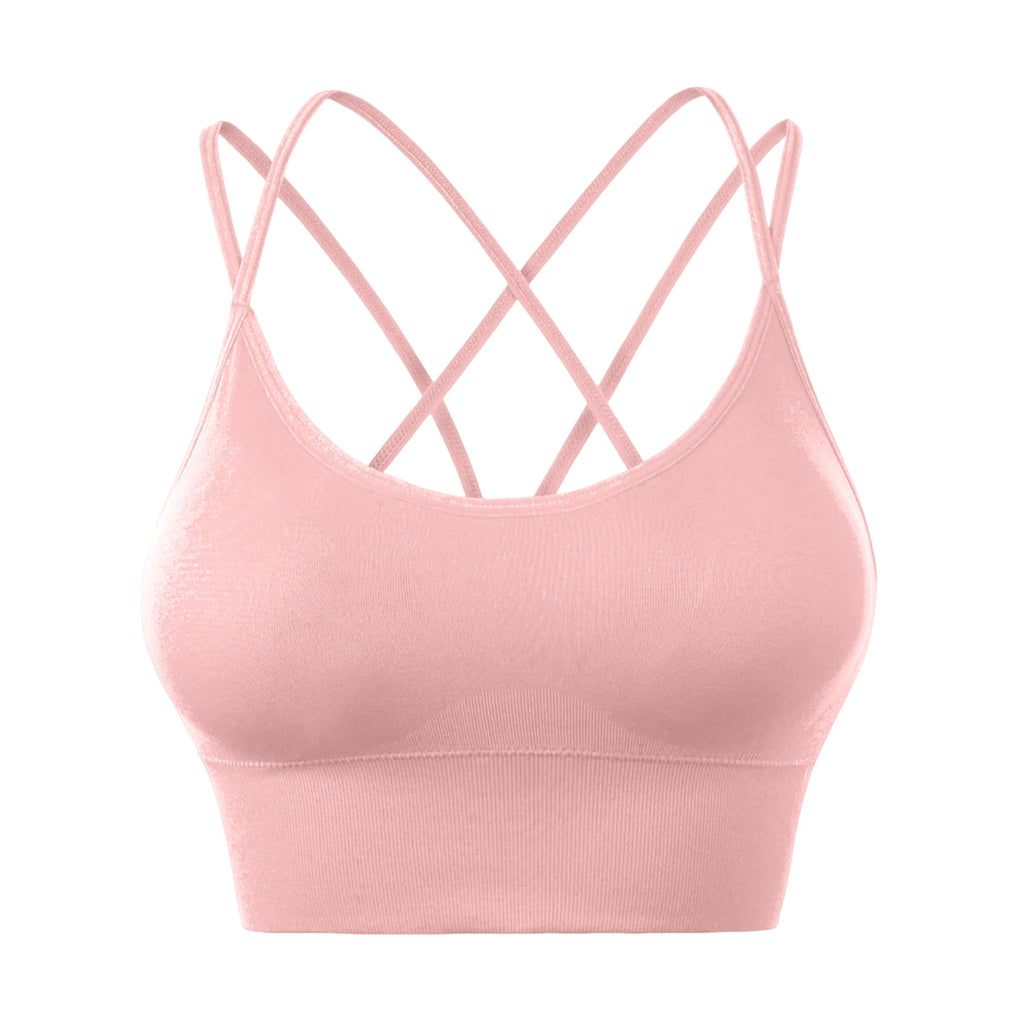 Wirefree Sports Bra Women's Sexy Back Shockproof Fitness Crisscross Brassiere Training Sports Running Yoga Tank Tops Sportswear Oasis Select Pink 34