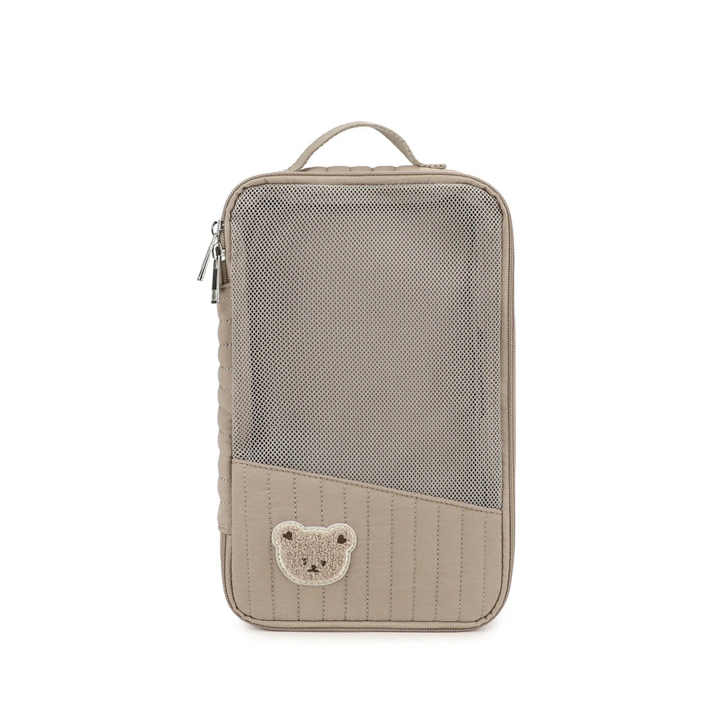 Cute Cartoon Bear Quilted Storage Bag Vertical Stripe Portable Travel Organizer for Baby Clothes Underwear Cosmetics Oasis Select Brown
