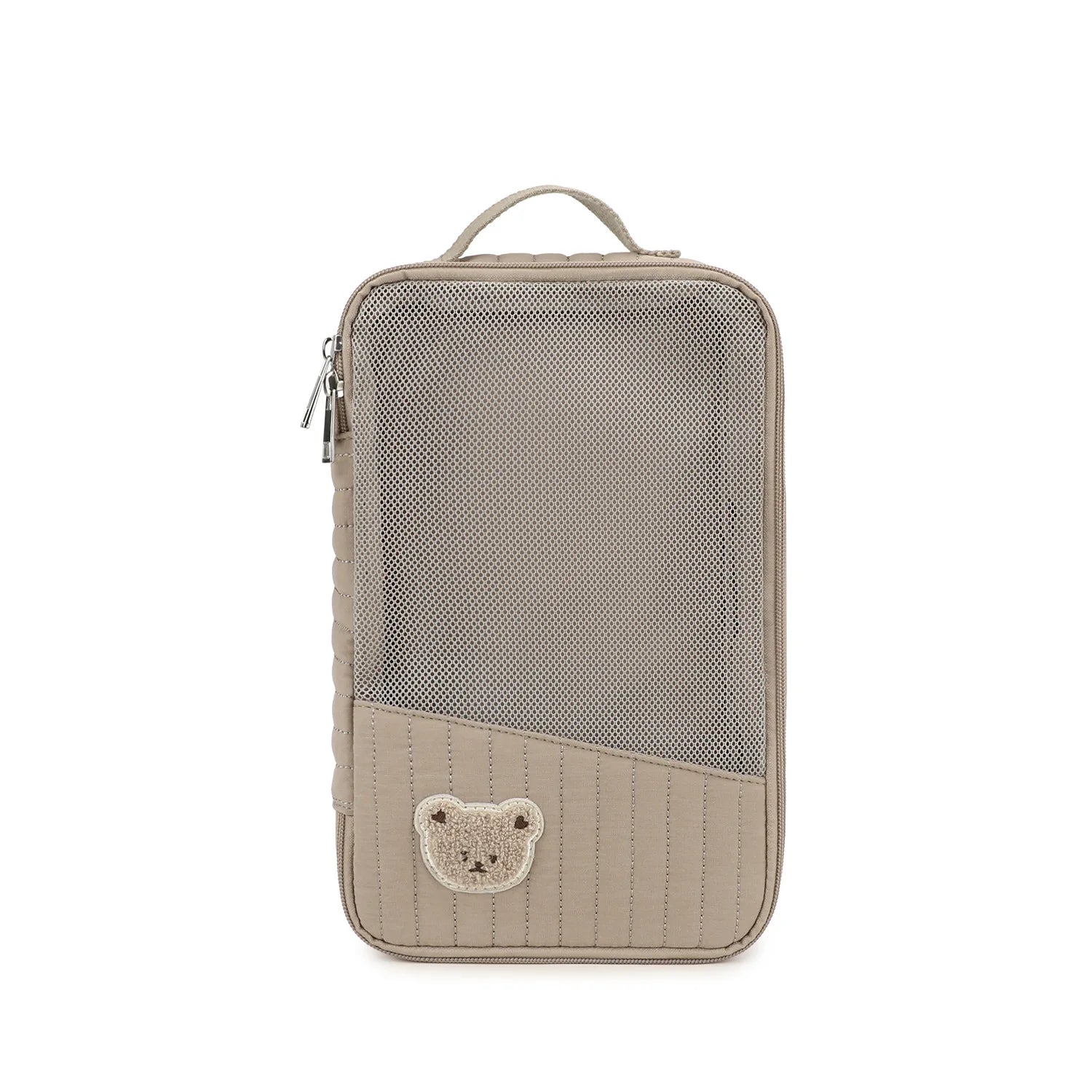Cute Cartoon Bear Quilted Storage Bag Vertical Stripe Portable Travel Organizer for Baby Clothes Underwear Cosmetics Oasis Select Brown