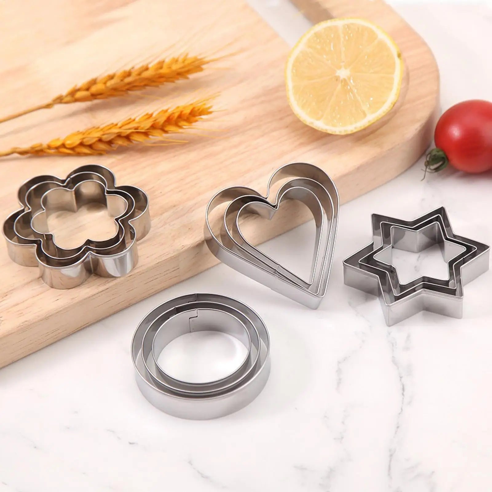 12Pcs Stainless Steel Mold Heart Star Flower Geometric Shape Cookie Cutters Chocolate Cake Molds Fondant Biscuits Baking Tools Oasis Select