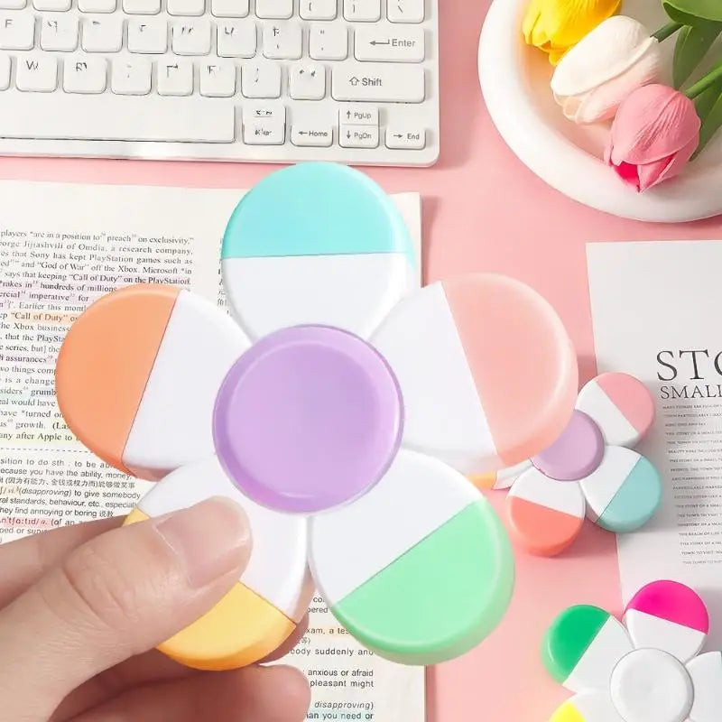 1Pcs Flower Shape Watercolor Colors 5-In-1 Fluorescent Pens Fingertip Spiral Highlighter Pen For School Office Stationery Oasis Select A1