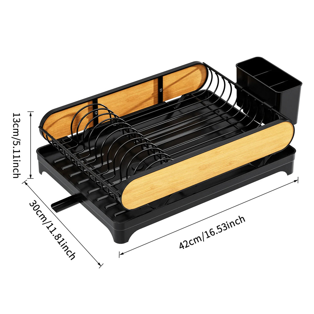 Kitchen Dish Storage Rack Water Filter Bowl Basket Tableware Shelf Sink Countertop Drain Bowl Rack Oasis Select Wooden board