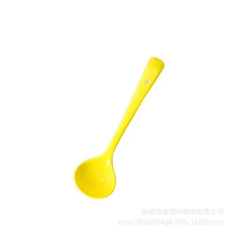 Ceramic Western Creative Spoon Dessert Coffee Stirring Spoon Children's Eating Small Round Spoon Household Kitchen Tablewear Oasis Select Pure Color-yellow
