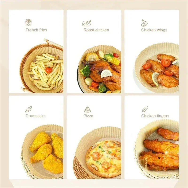 50/100/200Pcs Disposable Air Fryer Paper Oil Proof Waterproof Frying Paper Non-Stick Baking Paper For Kitchen Accessories Oasis Select