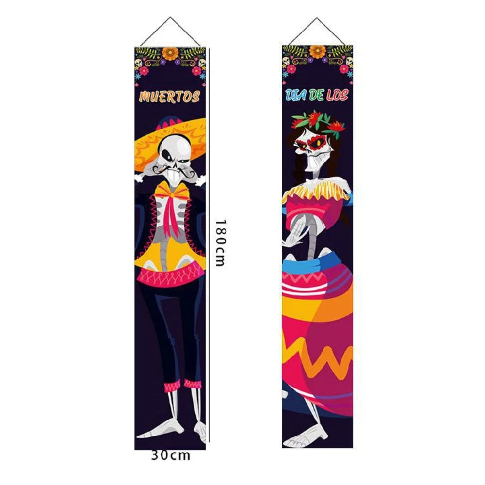Day of the Dead Skeleton Couple Porch Hanging Flag 130×30cm