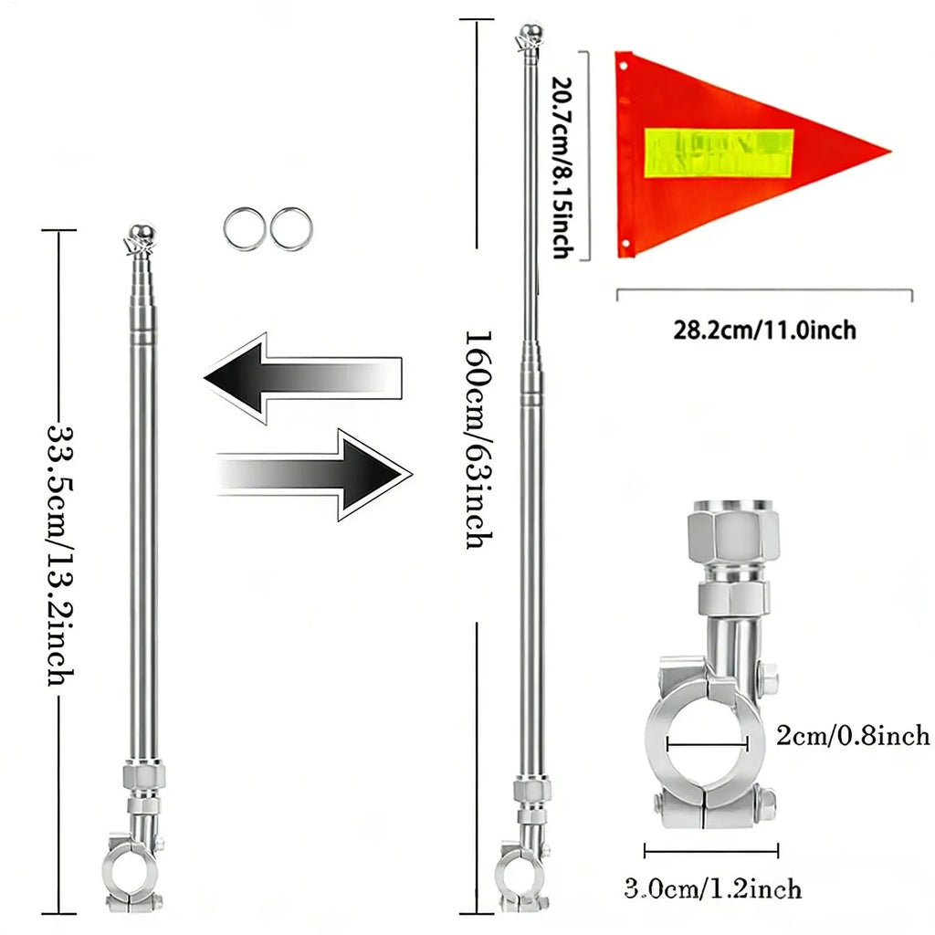 Reflective Bike Flag with Pole for Safety Bike Flag Tear-Resistant Waterproof Retractable Pennant for Adult Scooter Motorcycle Oasis Select