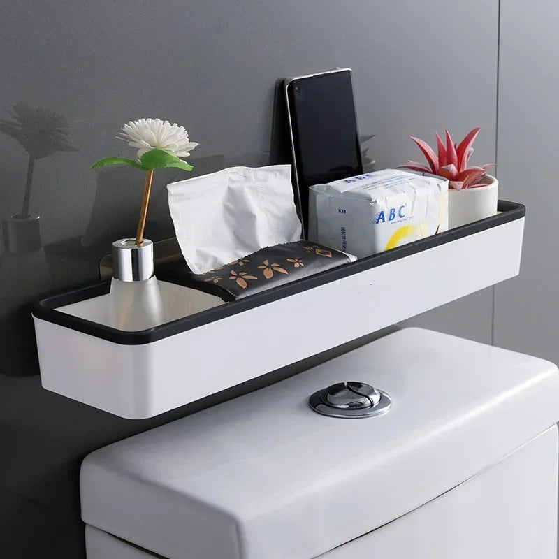 Toilet Bathroom Storage Cabinet Rack Wall Hanging Hole Free Multifunctional Artifact Above Toilet Rack White Shelf Organizer Oasis Select 2pc
