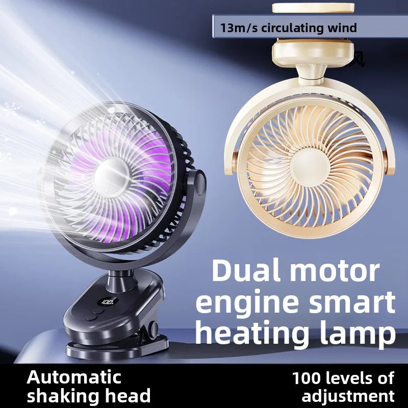 URGGU Clip-On Fan 100-Speed USB Rechargeable with Night Light