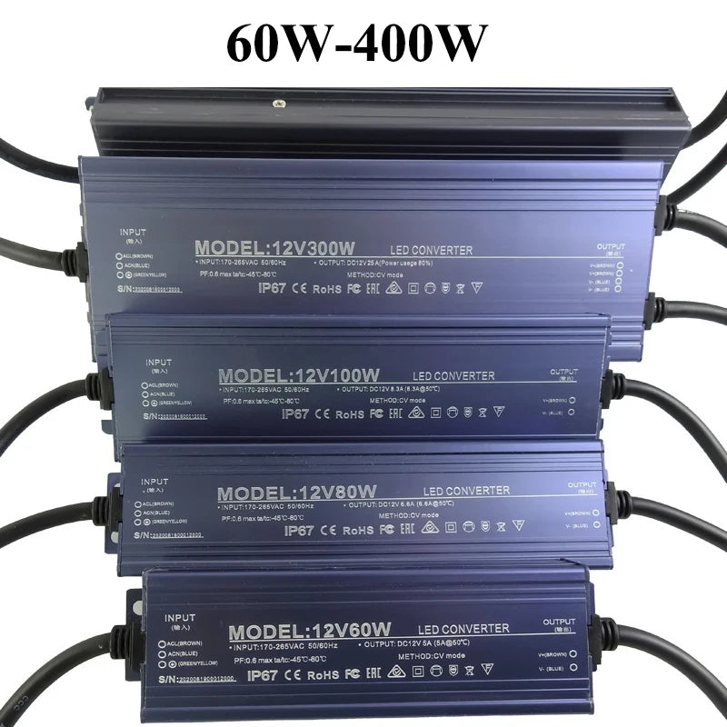 12V 24V Waterproof Power Supply AC 220V TO DC 12V 24V Outdoor Power Supply 200W 400W IP67 Waterproof Power Supply For LED Strip Oasis Select