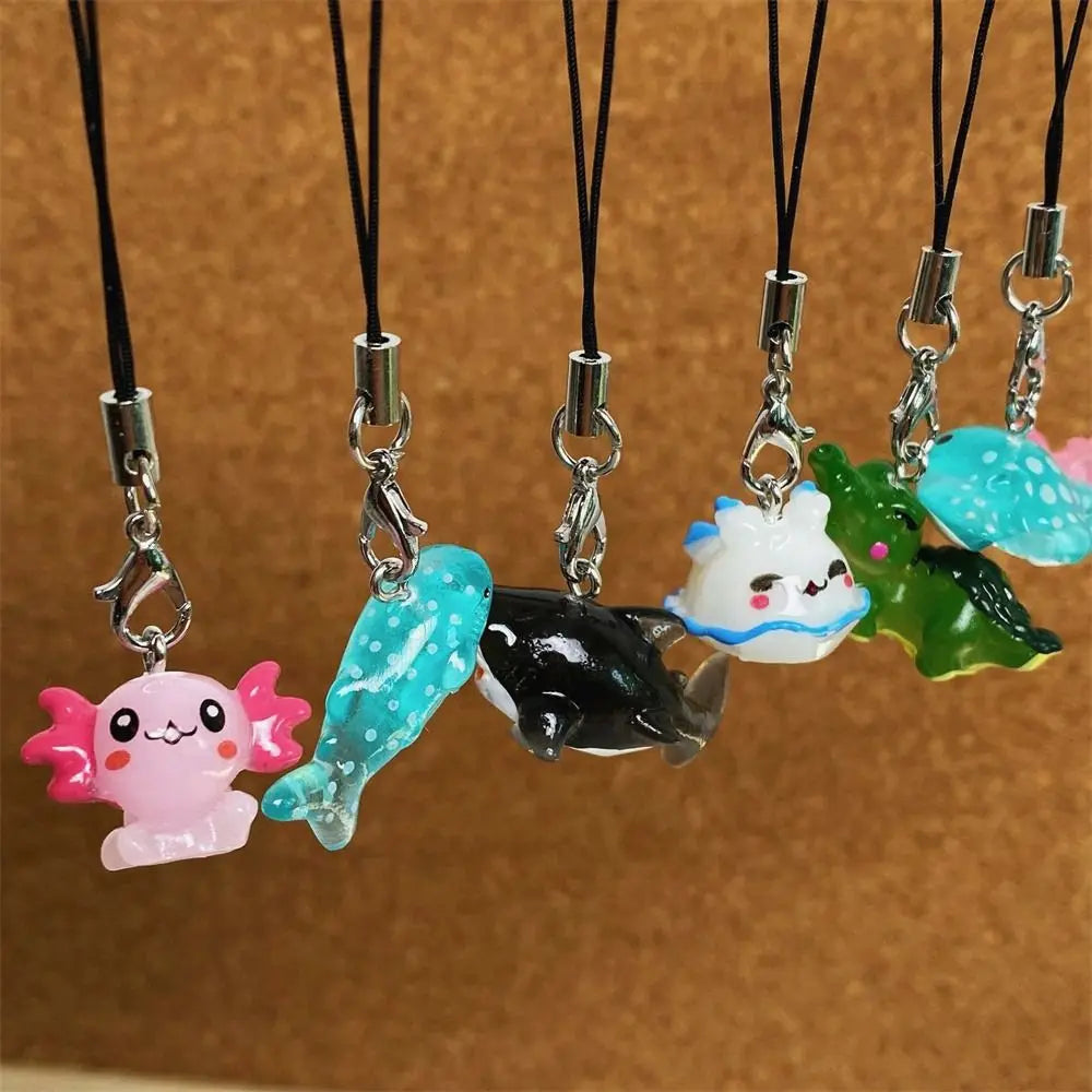 Jelly Sea Creature Phone Charms Blue Shark Sea Hare Black Whale Pink Axolotl Fish Phone Chain Cute Accessories Lanyard Keychain Oasis Select