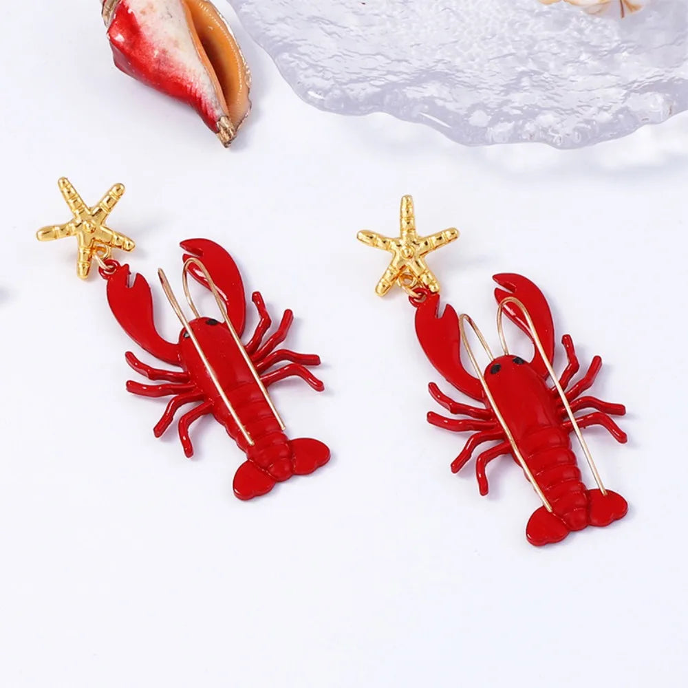 Creative Long Whisker Painted Lobster Earrings Cartoon Ocean Style Animal Dangles Unique Red Summer Jewelry Gifts for Women Oasis Select 1
