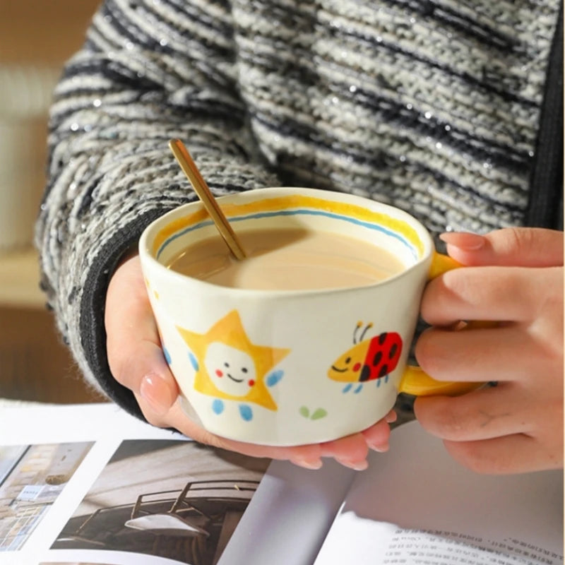 Ceramic Mug Lovely Hand Painted with Moon Handle Creative Breakfast Cup Kitchen Drinkware Milk Tea Coffee Mugs for Birthday Gift Oasis Select
