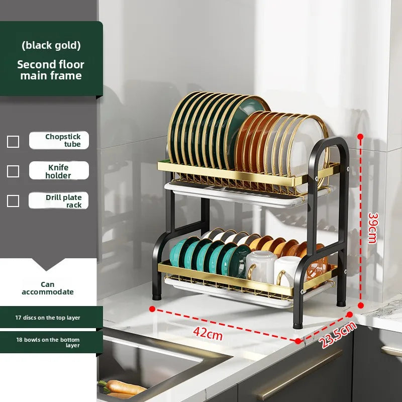 Kitchen Storage Artifact H-Type Dish Rack Drain Rack Multi-layer Multifunctional Bowl Rack Chopstick Rack Kitchen Shelf Oasis Select HJ two-layer