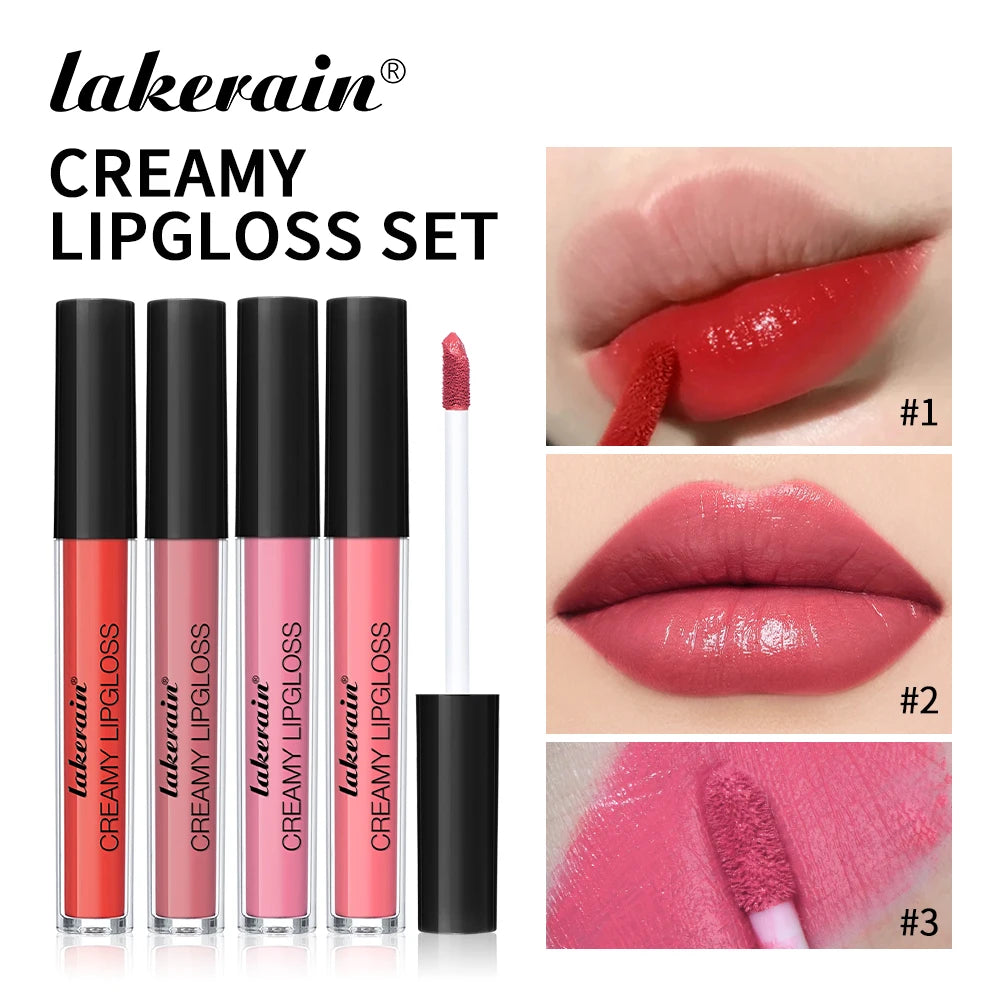 4pcs Creamy Lip Gloss Cream Matte Long-Lasting Non-Stick Cup Not Fade Waterproof Pigmented Velvet Lipgloss Gift For Girlfriend Oasis Select