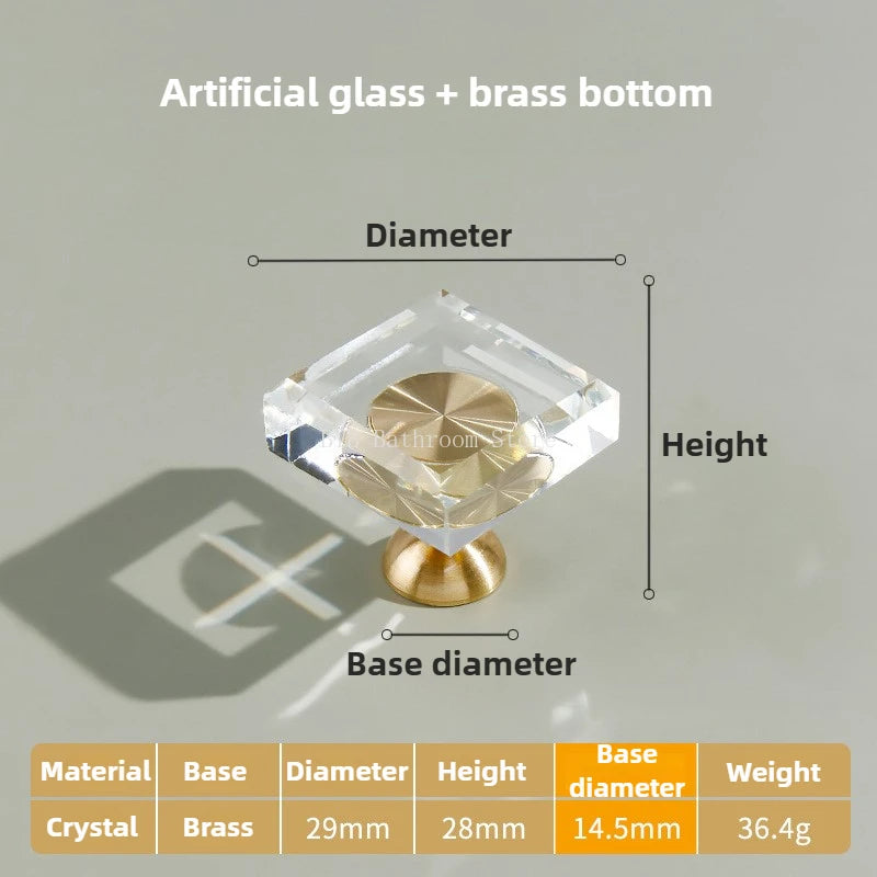 Cupboard Door Handle for Furniture Hardware Solid Brass Crystal Glass Cabinet Pull Kitchen Storage Door Handles Drawer Knobs Oasis Select Four-square tower 1Pcs