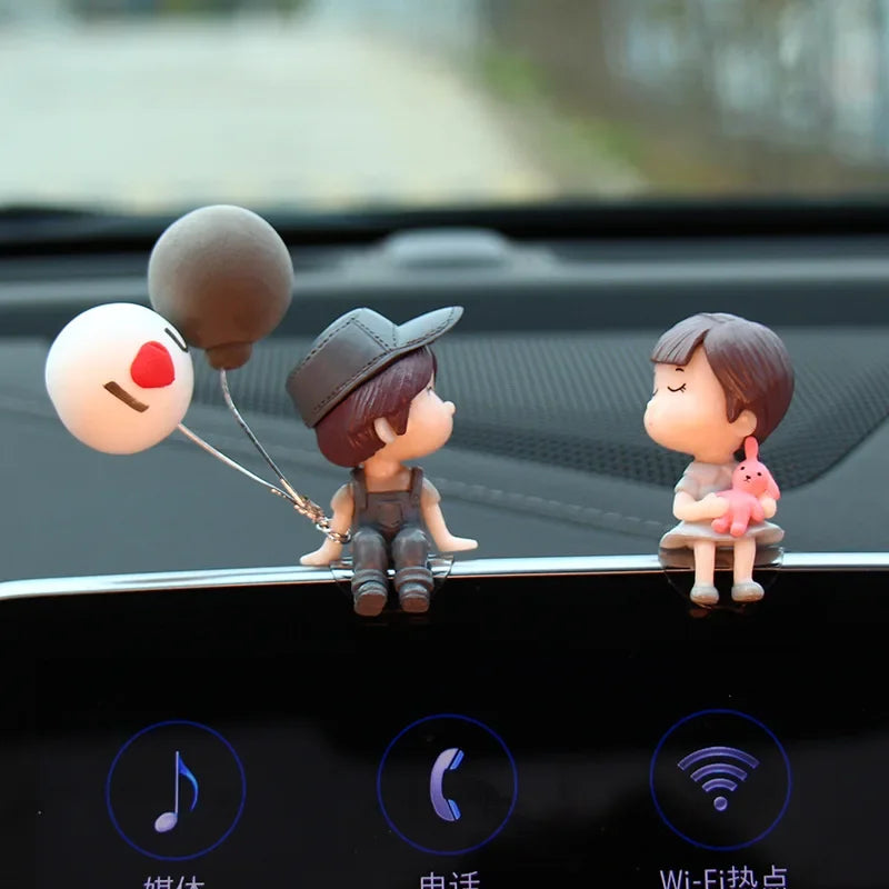 Car accessories, cartoon couple dolls, cute car display screen, balloon decoration, car accessories, men and women's gifts Oasis Select Greyhatwithballoon