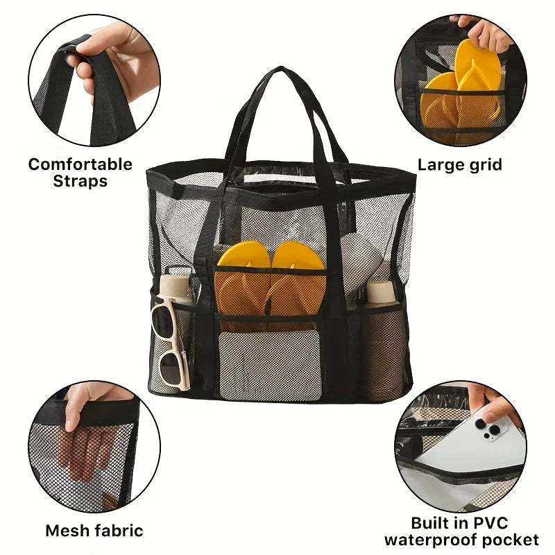 Large Capacity Folding Mesh Beach Bag - Breathable Mesh Lining, Reinforced Handles for Pool, Gym, Travel, and Outdoor Activities Oasis Select