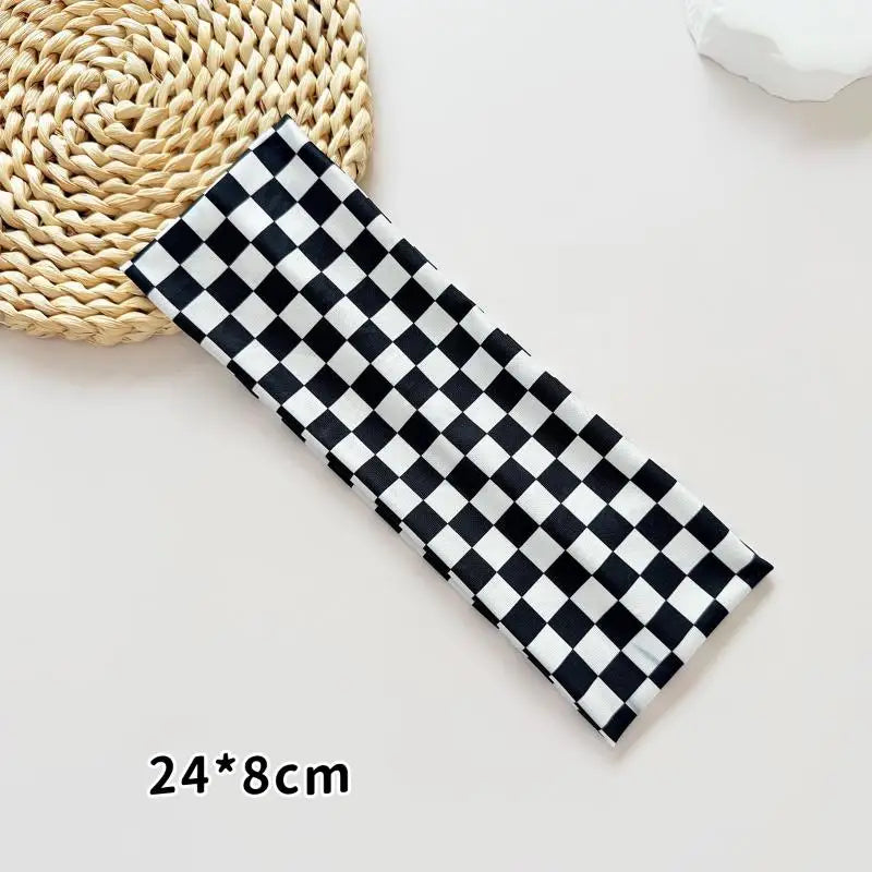 1PC Checkerboard Elastic Headbands For Women Fashionable Sports Sweat-Absorbent Hairbands For Yoga Fitness & Daily Makeup Use Oasis Select A1