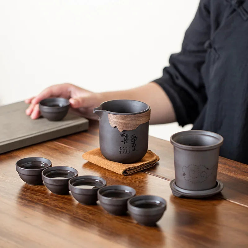 Travel Tea Set Chinese Purple Clay Sand Teaware Sets Outdoor Portable Tour Tea Cups kung fu Tea Infuser Pot Best Gift Oasis Select