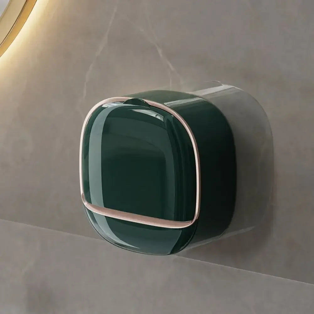 Wall Mounted Soap Dish With Drainage Box Waterproof Punch-Free Bathroom Drain Soap Box Soap Storage Case Bathroom Accessories Oasis Select green