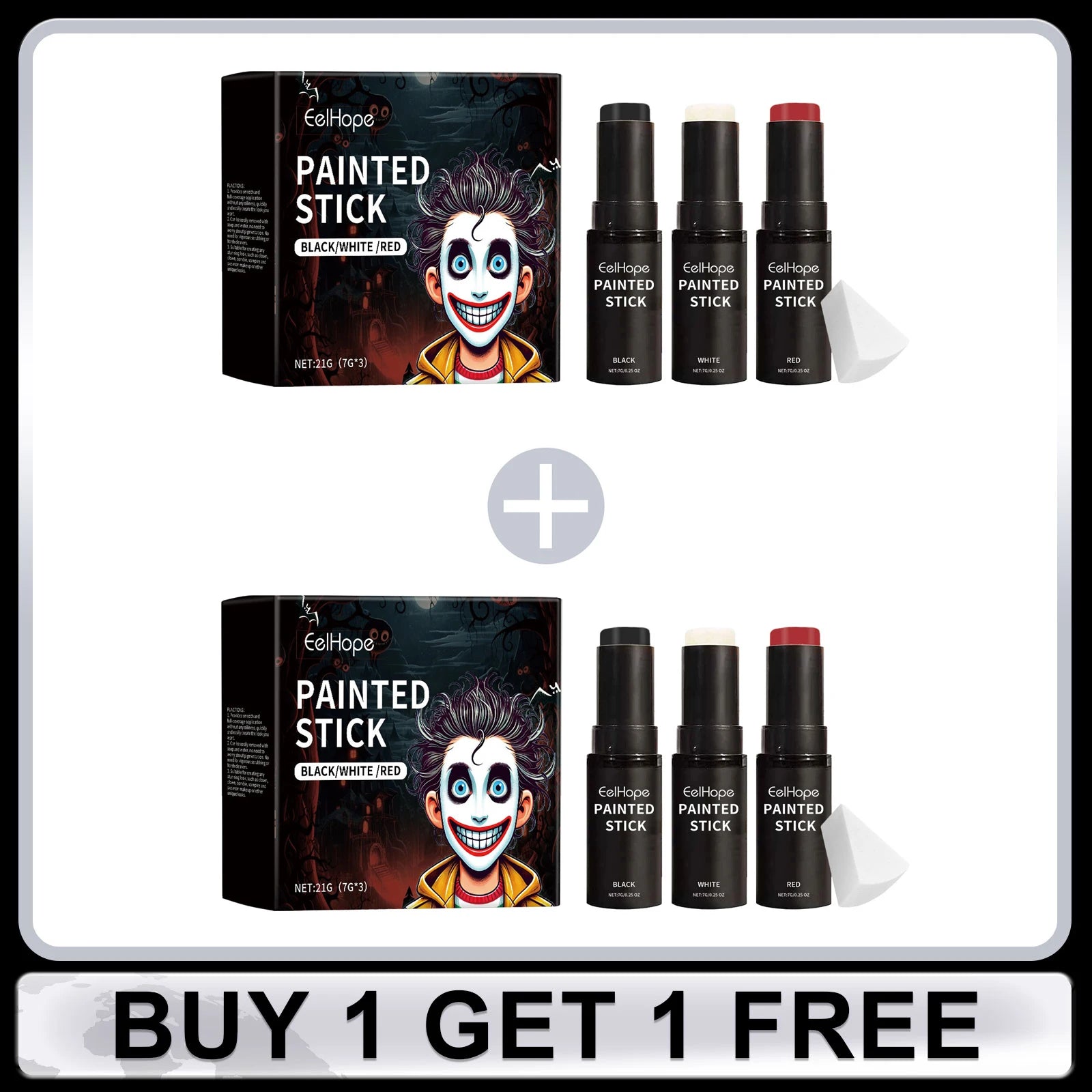 Eelhope Halloween Body Paint Stick Set – Black White Red, 21g