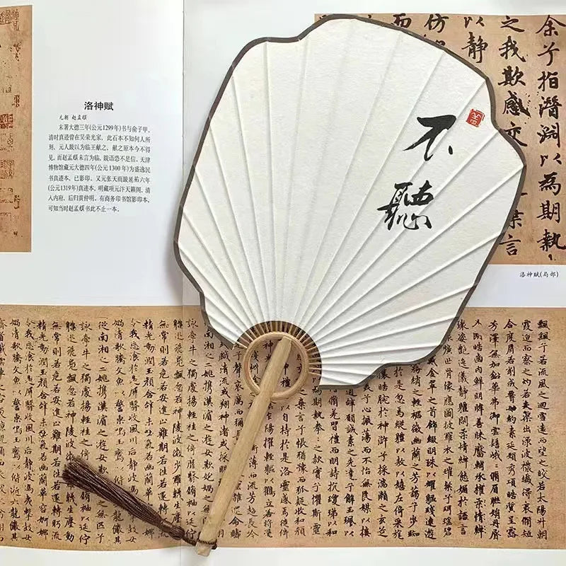 Hand-made group fan ancient Zen style Hanfu palace fan handwriting calligraphy painting Japanese style diy fan Oasis Select 15 19cm x 34cm