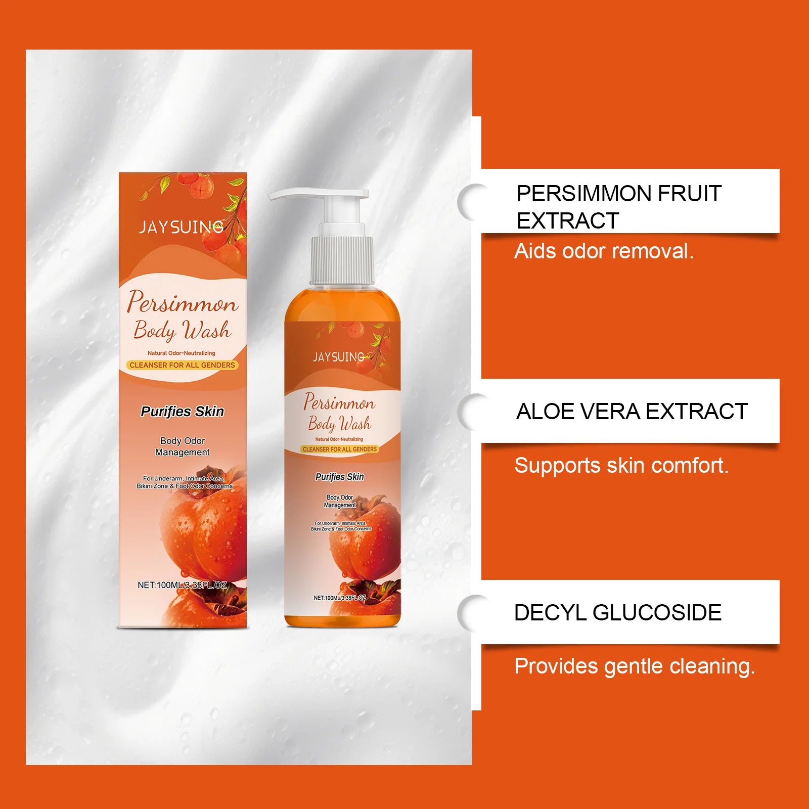 Persimmon Body Wash Odor Anti-Odor Deodorant Natural Deodorant Unisex Underarm Intimate Foot Care 100ml Gentle on All Skin Oasis Select
