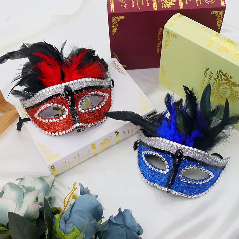 Halloween Phoenix Tail Feather Mask Rhinestones Glitter Half Face Masks Sexy Masquerade Ball Eye-Mask Cosplay Costume Party Deco Oasis Select