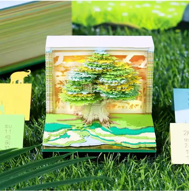 Treehouse 3D Desktop Calendar Sticky Notes Creative Crafts Souvenirs Paper Carvings Memo Pad New Year Gifts Office Ornament Oasis Select Fate Tree