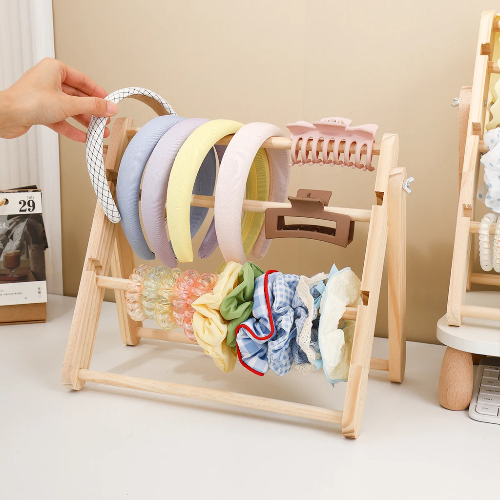 1pc Wooden 3-Layer/4-Layer Hair Accessory Organizer Suitable for Hair Bands, Hair Ropes, Clamps, Bracelets Storage Racks Oasis Select