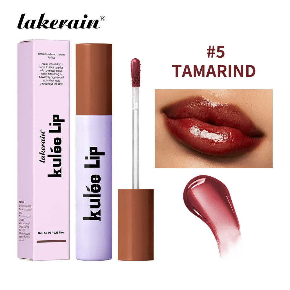 Lakerain Kulfée Lip Oil Long-lasting Moisturizing 9 Color Lip Gloss Non-Sticky Smooth Glide Deep Hydrating Lips Beauty Makeup Oasis Select Tamarind