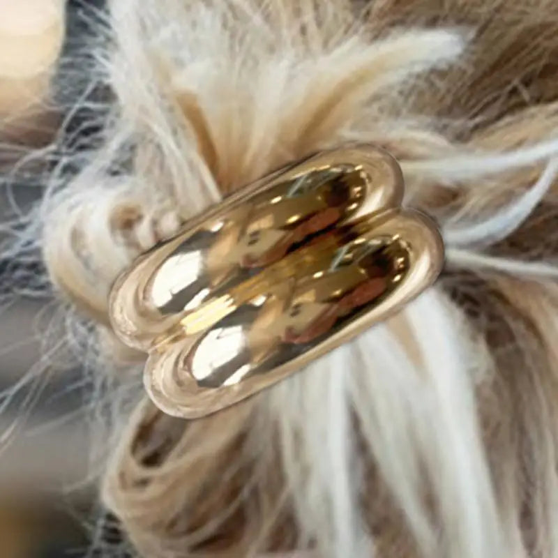 Metal Hair Ties 4X Geometric Elastic Hair Ropes Fashion Gold Hair Cuff Wrap Decorative Hair Bands Ponytail Holders for Women Oasis Select