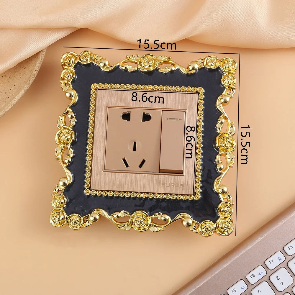 New Resin Single And Double Light Switch Surround Socket Fingerboard Cover Switch Sticker Paper Home Decoration Wall Sticker Oasis Select Gold-black