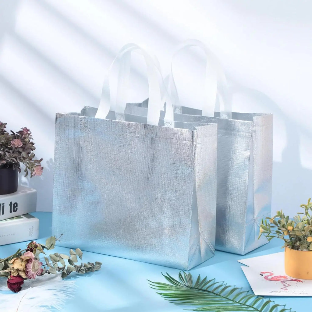 4/6/8PCS Eeusable Gift Bags with Handles Elegant Sliver Gift Bags Independence Day Birthdays Parties Holidays Wedding Shopping Oasis Select