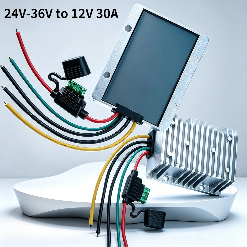 Acc-Control 30A DC 24V-36V to 12V Step Down Converter Golf Cart Voltage Reducer Regulator Buck Transformer Waterproof with Fuse Oasis Select
