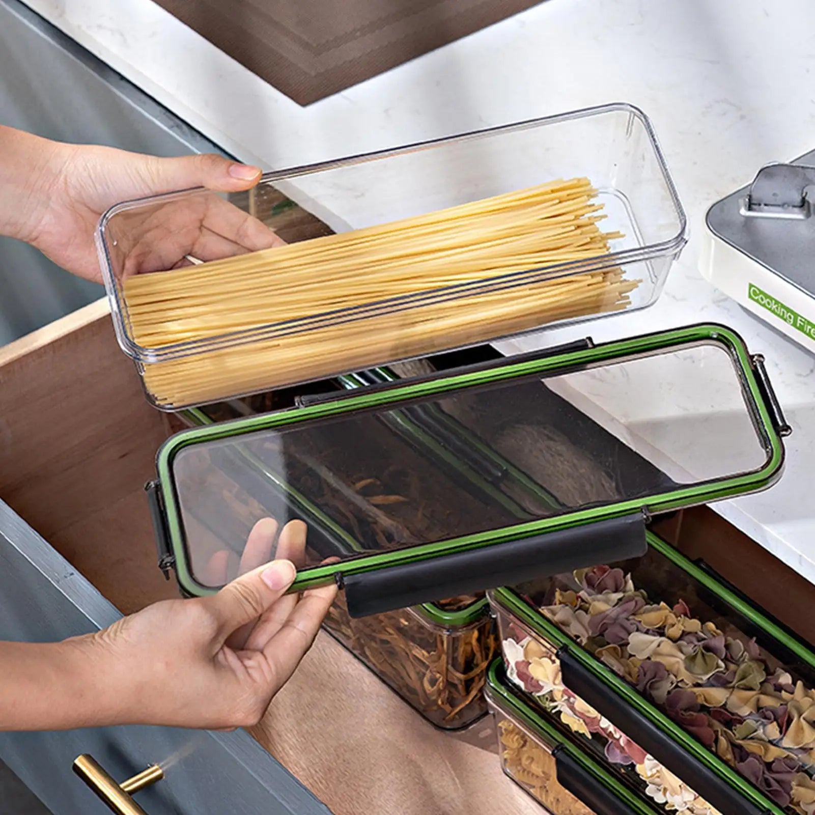 Pasta Storage Box Noodle Spaghetti Container Household Cereal Preservation Storage Box With Cover Moisture-Proof Food Container Oasis Select
